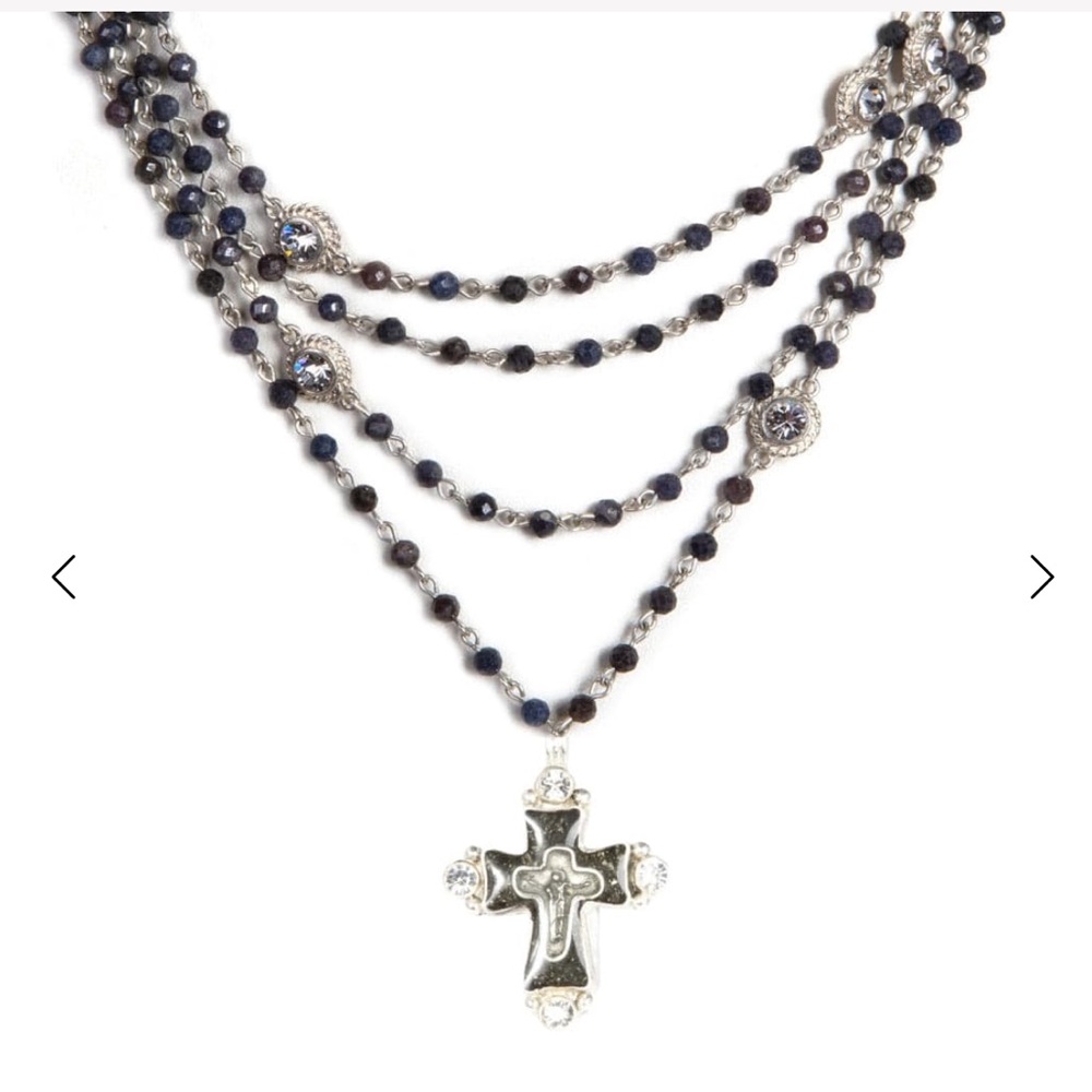 VSA MARIA CROSS WITH BLACK BEADS NECKLACE - NWT